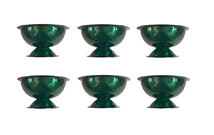iKonbi Stainless Steel Set of 6 Pcs Transparent Green ice Cream Cups/Soup Bowl with 6 Ice Cream Spoons- Set of 12