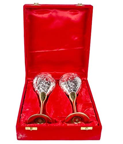 iKonbi German Silver Wine Glass Wine Goblet Set of 2 Pieces with Red Velvet Box Packing
