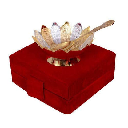 iKonbi Silver Gold Plated Floral Shape Decorative Spoon and Bowl
