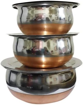 iKonbi Copper Bottom Serving Bowls with Lids and Serving Spoons Set of 3 + 3