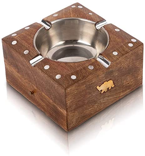 iKonbi Handcrafted Cigarette Smoking Wooden Ashtray With Compartment For Home Living Room