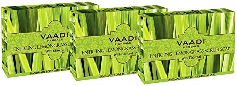 Vaadi Herbals Value Pack Of 3 Enticing Lemongrass Scrub Soap Bar For All Skin Type 75 Gms