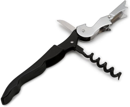 iKonbi Stainless Steel Wine Cork Screw Sommelier Knife Style W/Bottle Opener, Black, Medium