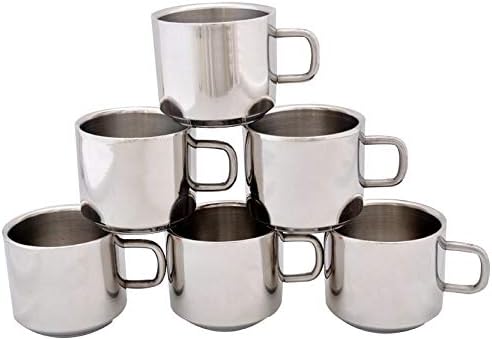 iKonbi Stainless Steel Tea Cups and Tray Set Set of 6