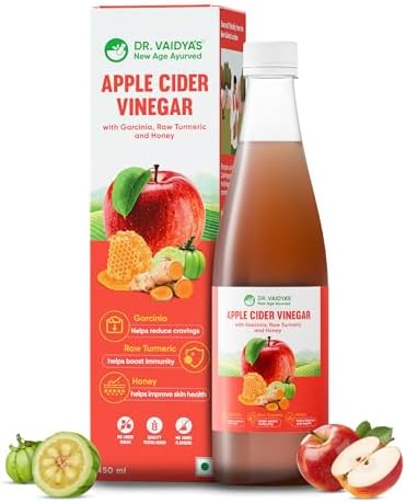 Dr. Vaidya's Apple Cider Vinegar | No Added Sugar| With Garcinia, Raw Turmeric & Honey |Supports Weight Management with 6 Super Herbs | (450ml)