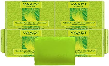 Vaadi Herbals Alluring Neem Tulsi Soap with Vitamin E and Tea Tree Oil, 75g x 6