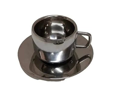 iKonbi Stainless Steel Double Wall 12 Apple Cups with 12 Saucers- 90 ml Each