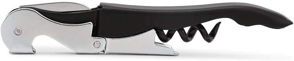 iKonbi Stainless Steel Wine Cork Screw Sommelier Knife Style W/Bottle Opener, Black, Medium
