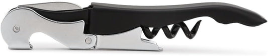 iKonbi Stainless Steel Wine Cork Screw Sommelier Knife Style W/Bottle Opener, Black, Medium