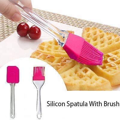 iKonbi Silicone Spatula and Pastry Brush Set for Baking Big Size, 9 Inches Long, Multicolour