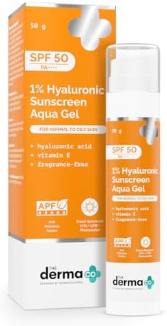 The Derma Co 1% Hyaluronic Sunscreen Aqua Gel with SPF 50 & PA++++ | Broad Spectrum UVA/B