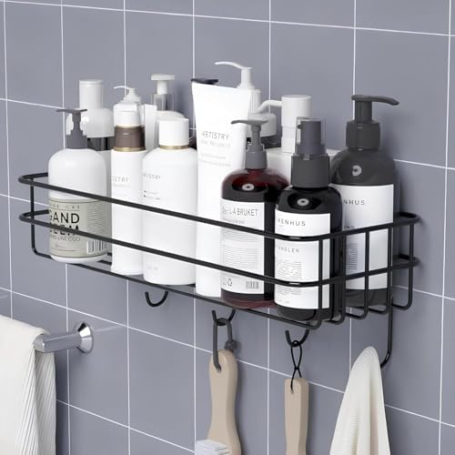 RADIANT Stainless Steel Bathroom Shelf for Wall, Self Adhesive Bathroom Organiser, 4 Hooks