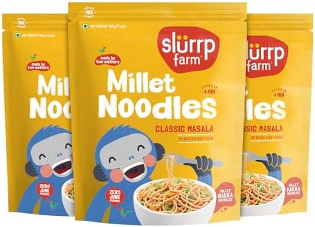 Slurrp Farm Foxtail Millet Noodles No White Flour, Not Fried, Vegan, 20.3 Oz (Pack of 3)