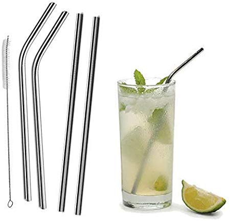 iKonbi Stainless Steel Reusable Food Grade Beverage Drinking Straws with Straw Cleaning Brush
