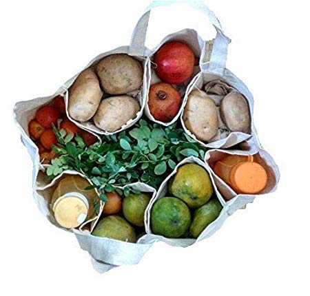 iKonbi Reusable Jute Vegetables Grocery Tote Bag/Food Bag Canvas Fabric with Reinforced