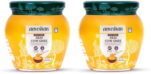 Anveshan A2 Vedic Bilona Cow Ghee in Glass Jar, 1 Litre (500 ml * 2) (Pack of 2) (Made fro