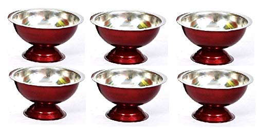 iKonbi 6 Maroon Color Coated Stainless Steel ice Cream Cups / Soup