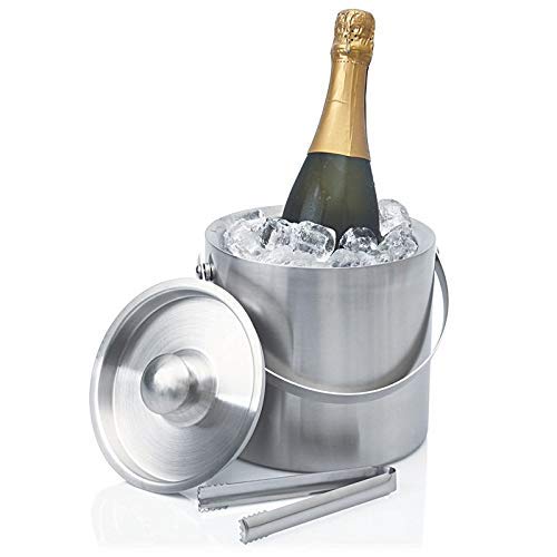 iKonbi Stainless Steel Ice Bucket, Ice Bucket with Tong for Travelling, 1 Litre, 5.5 Inch Bucket with air Tight top