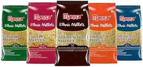Manna Millets | Natural Grains | Browntop 500g, Little 500g, Kodo 500g, Foxtail 500g, Barn