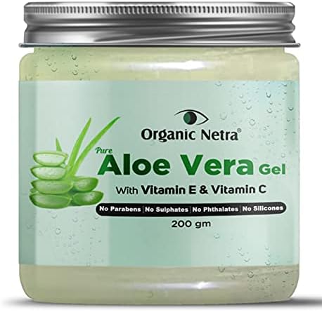 Organic Netra Pure Aloe Vera Gel with Vitamin C & E for Skin, Face and Hair Helps to Repai