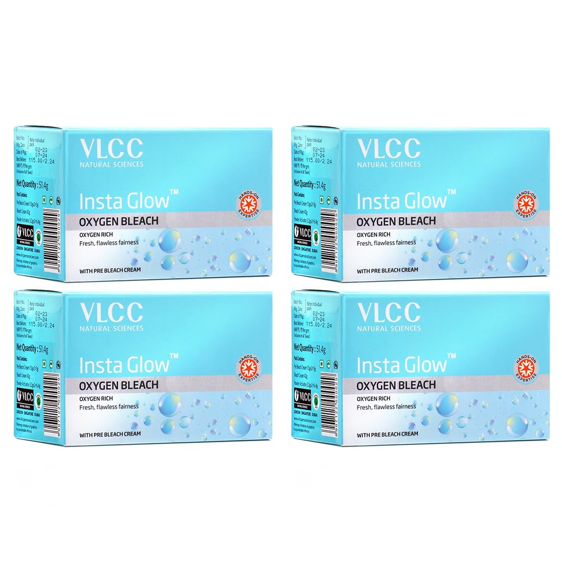 Vlcc Insta Glow Oxygen Bleach - 51G X 4 (Pack Of 4) | Fresh Flawless Bright Skin | Reduces