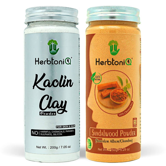 HerbtoniQ 100% Natural Organic Kaolin Clay Powder 200g And Sandalwood Powder 150g (Pack Of