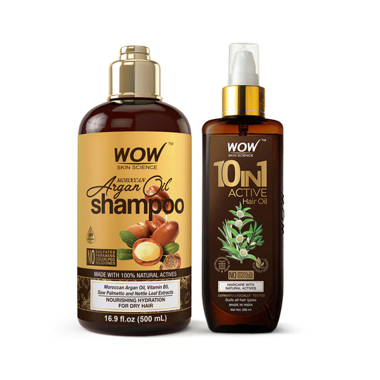WOW Skin Science Moroccan Argan Oil Shampoo (500ml) and 10in1 HairOil (200ml)