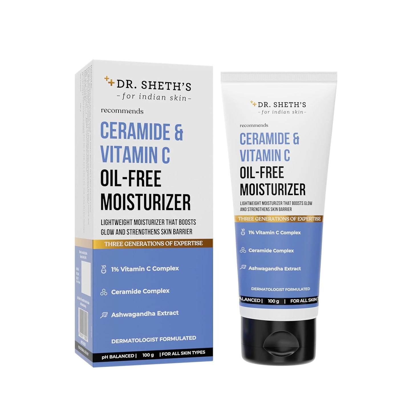 Dr. Sheth's Ceramide & Vitamin C Oil - Free Moisturizer| Lightweight Moisturizer To Hydrat