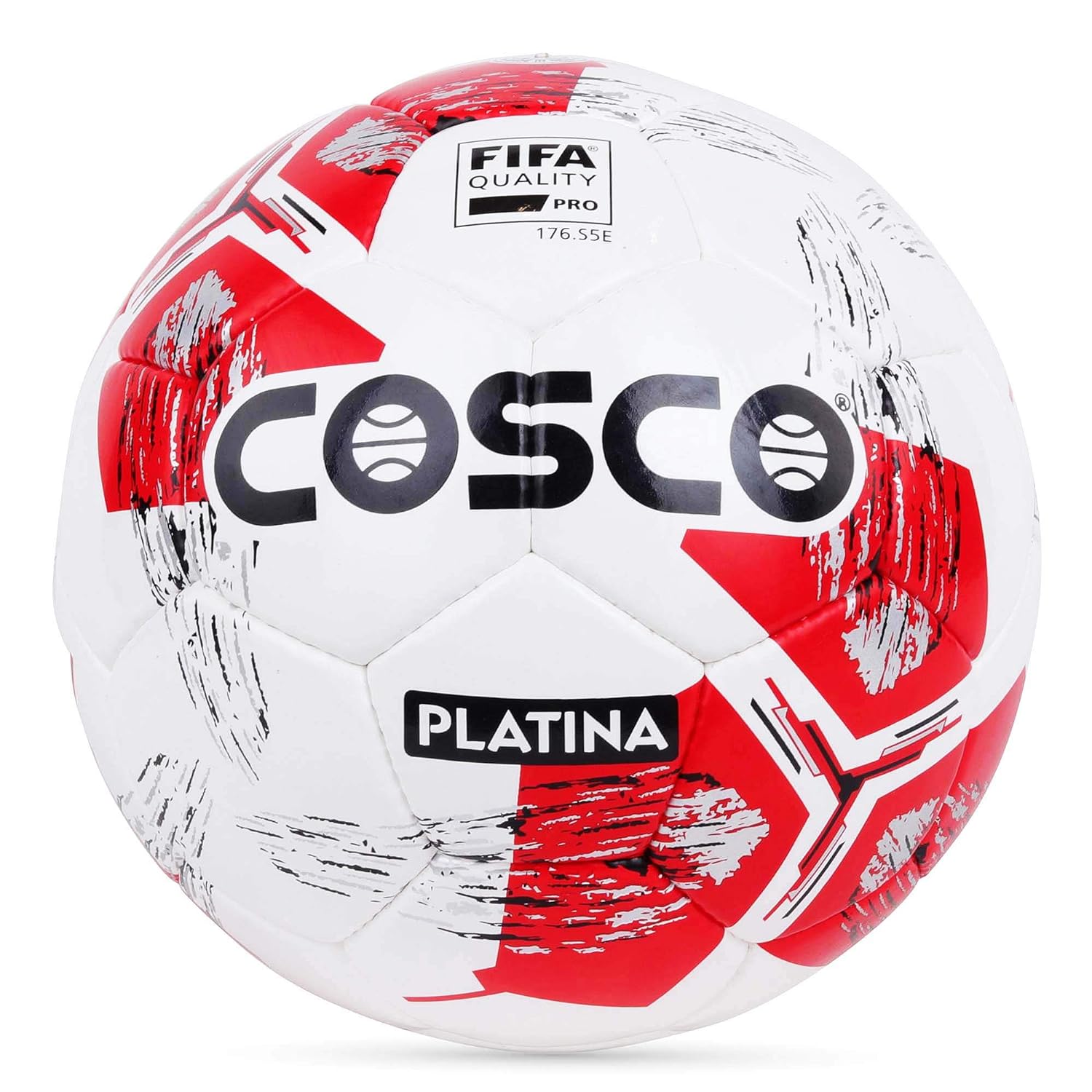 Cosco Platina Leather Men's Footballs, Size 5 | White & Red | Material Faux Leather, Leath