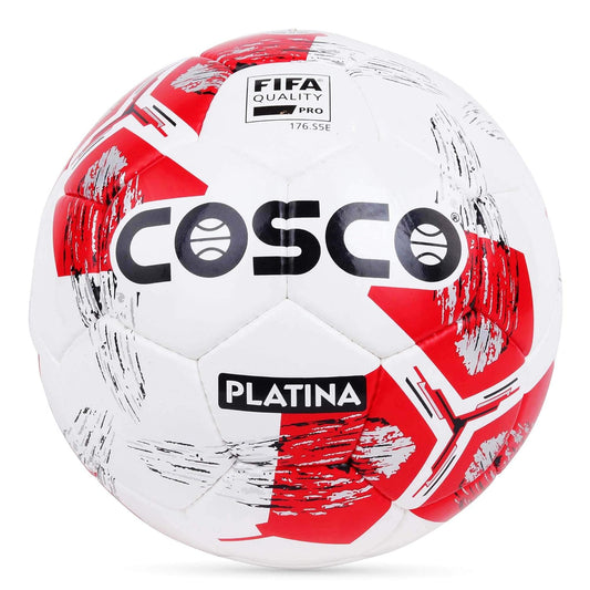 Cosco Platina Leather Men's Footballs, Size 5 | White & Red | Material Faux Leather, Leath
