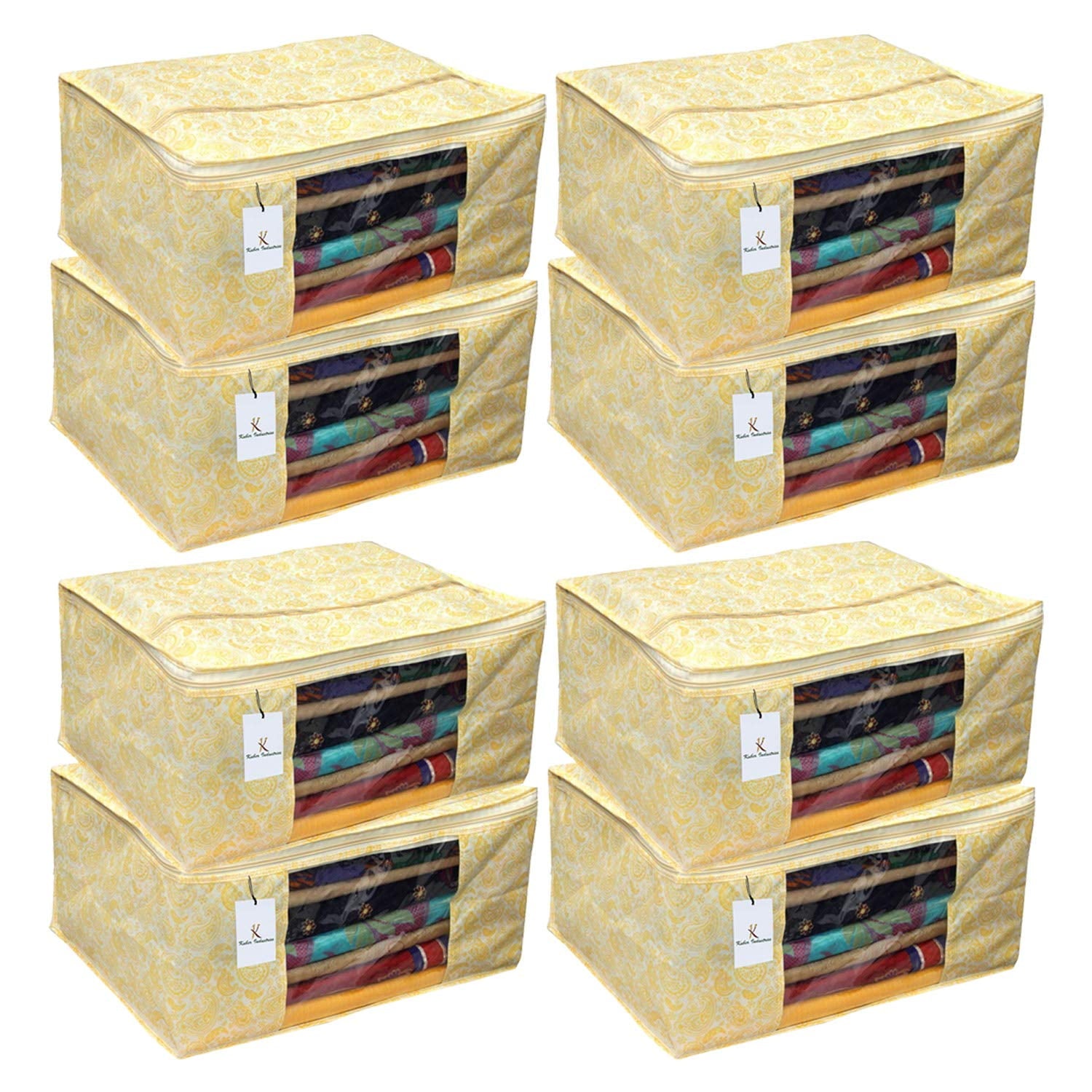 Kuber Industries 8 Piece Non Woven Saree Cover Set, Gold, Large Size