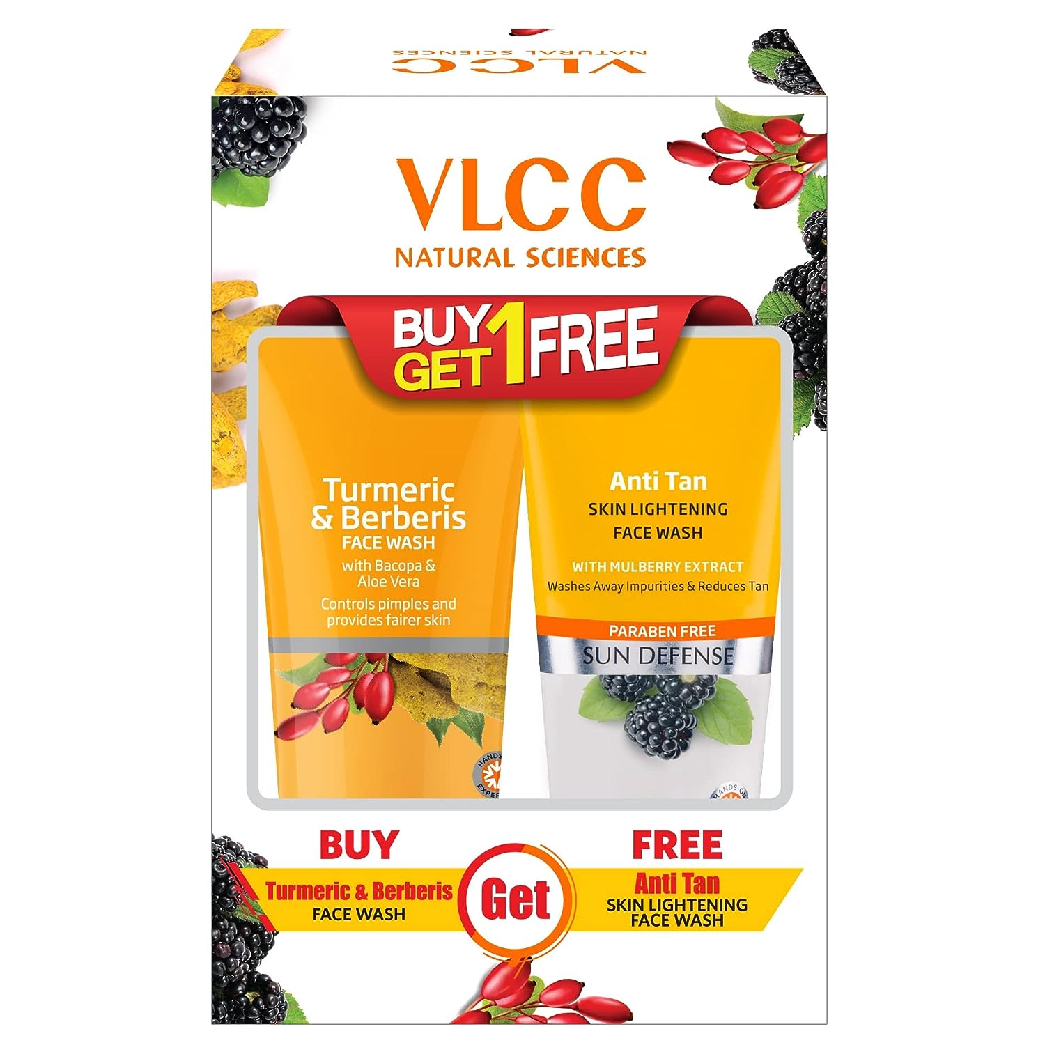VLCC Turmeric & Berberis FaceWash + Anti Tan Skin Lightening FaceWash (Buy 1 Get 1 Free)