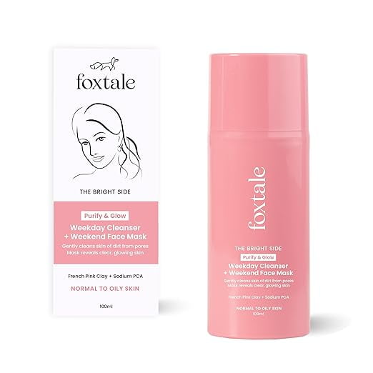 Foxtale Purify & Glow Cleanser + Clay Mask - Deep Cleanses Pores | Exfoliating Glow Facial