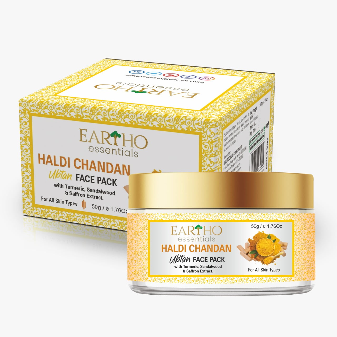 Eartho Essentials Ayurvedic Haldi Chandan Ubtan FacePack with Turmeric & Sandalwood, 50g