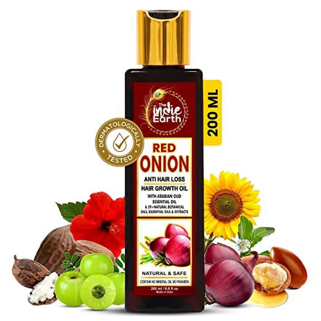 THE INDIE EARTH RED ONION ANTI HAIR LOSS HAIR GROWTH OIL WITH BLACK SEED, CURRY LEAF, HIBI