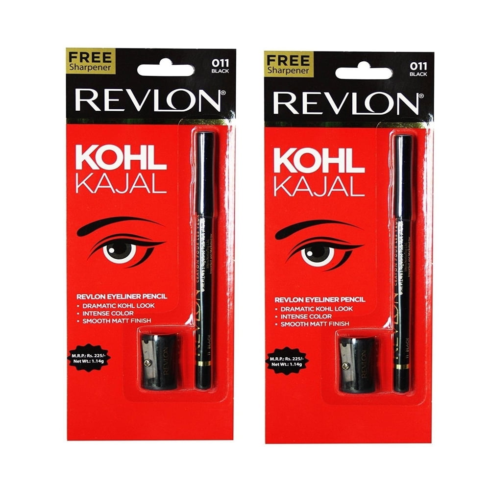Revlon Kohl Kajal Eye Liner Pencil With Sharpener (Black) - 1.14G (Pack of 2)