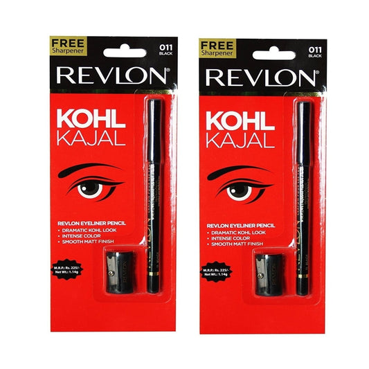 Revlon Kohl Kajal Eye Liner Pencil With Sharpener (Black) - 1.14G (Pack of 2)
