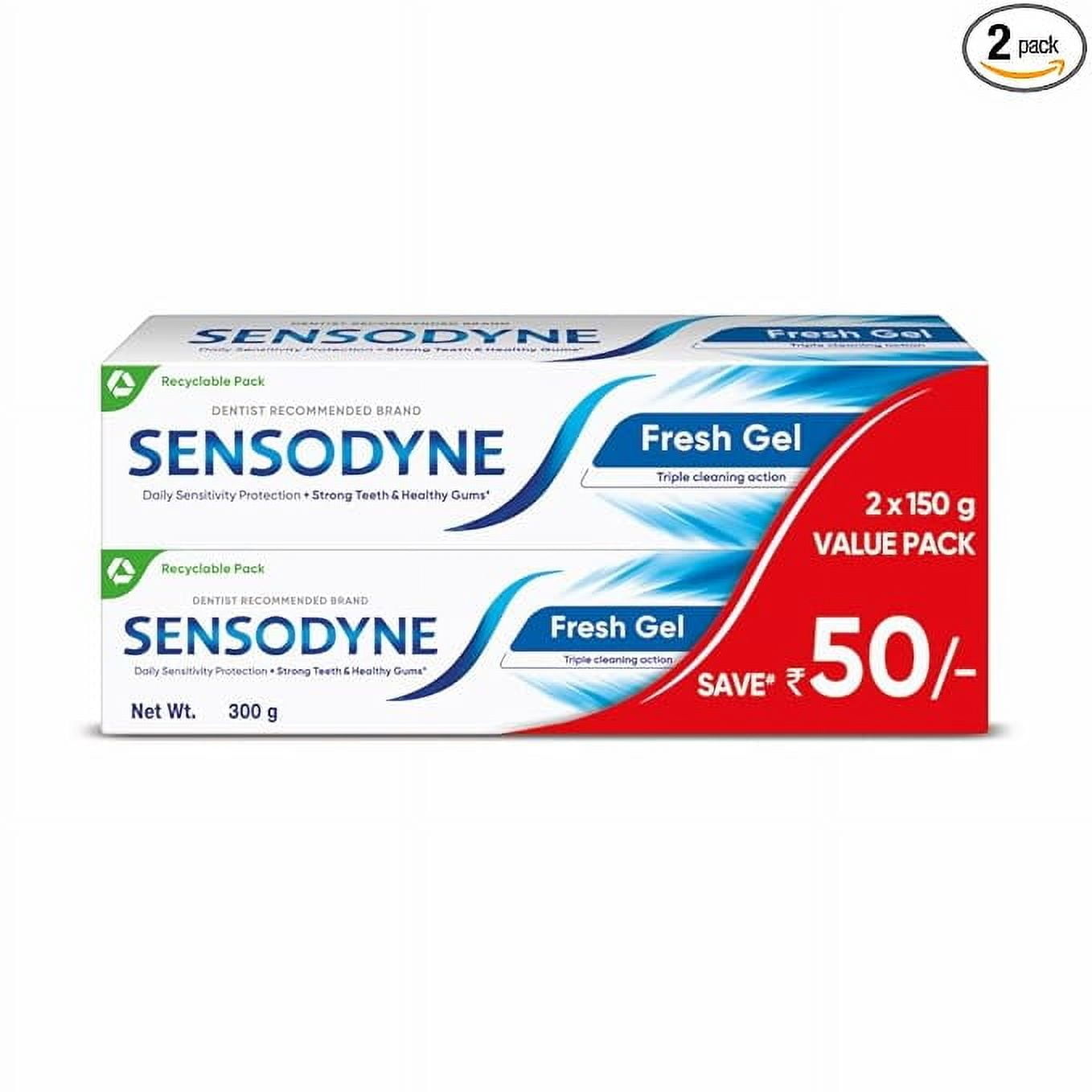 Sensodyne Fresh Gel 150g x 2 Value Pack (Save Rs 50) | Sensitive toothpaste for daily sens