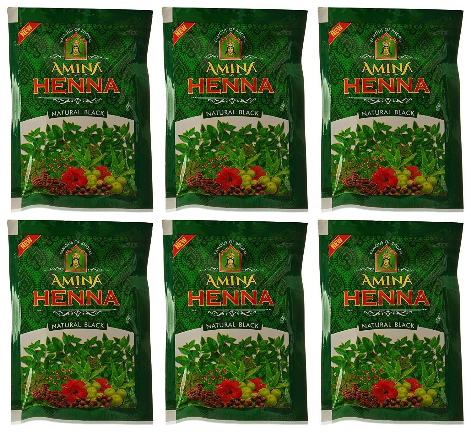 Amina Henna Natural Black Organic Herbal Based black hair color Powder, 25 g (Pack of 6)