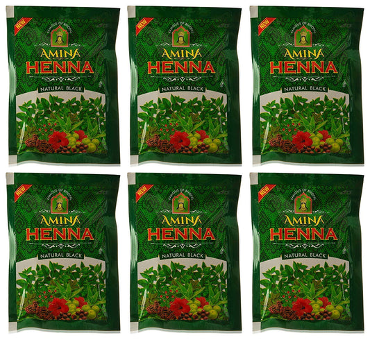 Amina Henna Natural Black Organic Herbal Based black hair color Powder, 25 g (Pack of 6)