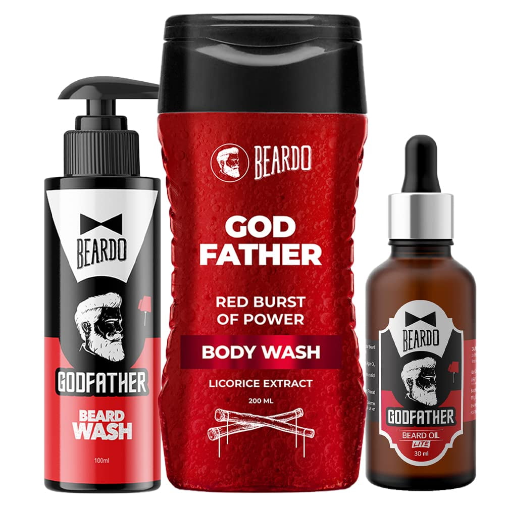 Beardo Godfather Self Care Grooming Kit for Men | Beard Oil 30ml | Beard Wash 100ml | Body