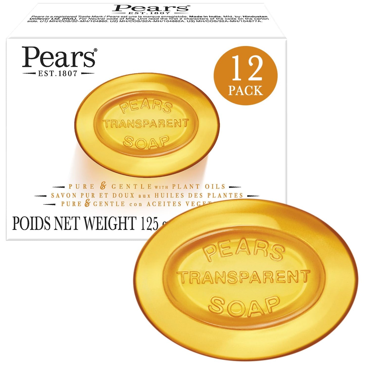 Pears Soap, Face & Body Soap, Amber â€“ Pure & Gentle Transparent Bar Soap, Moisturizing G
