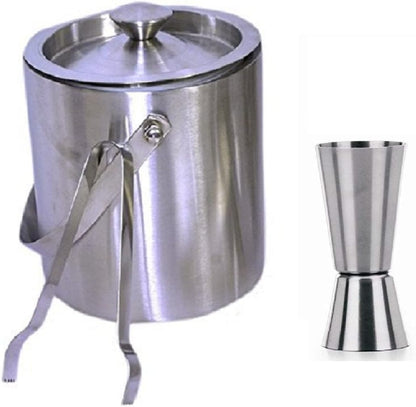 iKonbi Double-Walled Stainless Steel Ice Bucket With Lid, Ice Tong & Peg Measure 30/60 ml, 1.5 l