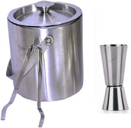 iKonbi Double-Walled Stainless Steel Ice Bucket With Lid, Ice Tong & Peg Measure 30/60