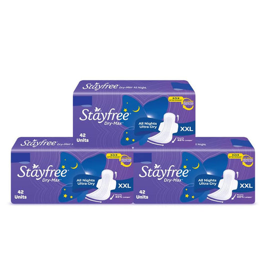 Stayfree Dry Max Xxl|Combo Pack 126 Pads|All Night Xxl Dry Cover Sanitary Pads For Women|C