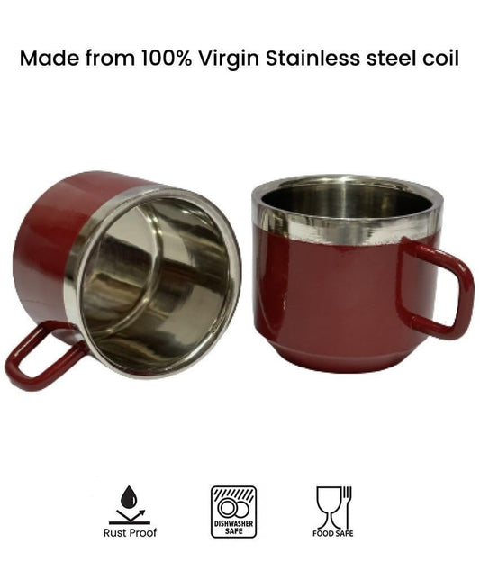 iKonbi Stainless Steel Double Wall Set of 2 Maroon Cups