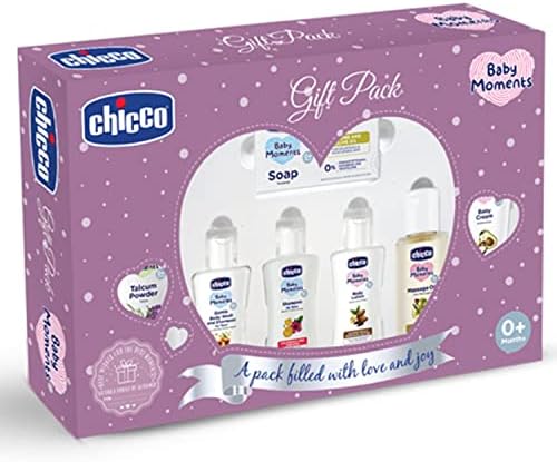 Chicco Baby Moments Baby Caring Gift Pack (Purple) with 7 Baby Skin & Haircare Products |