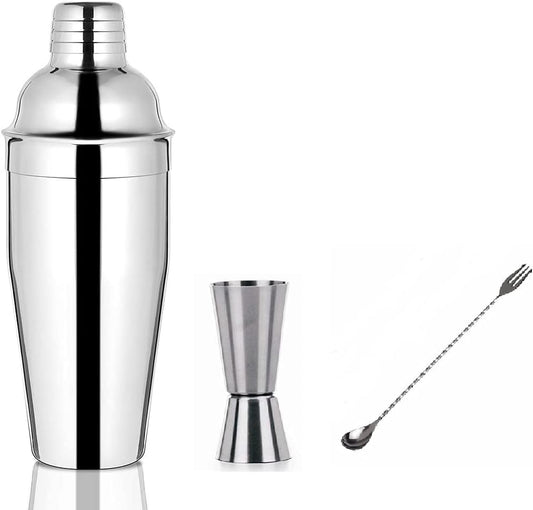 iKonbi Stainless Steel 3 Pcs Delux Bar Set- Fork Bar Spoon, Cocktail Shaker 750 ml, Tall