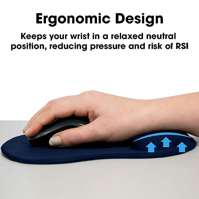 iKonbi Mouse Pad, Ergonomic and Gaming Mouse Pad with Comfortable Gel Wrist Rest Support and Lycra Cloth, Non-Slip PU Base for Easy Typing Pain Relief, Durable and Washable, Classic Blue