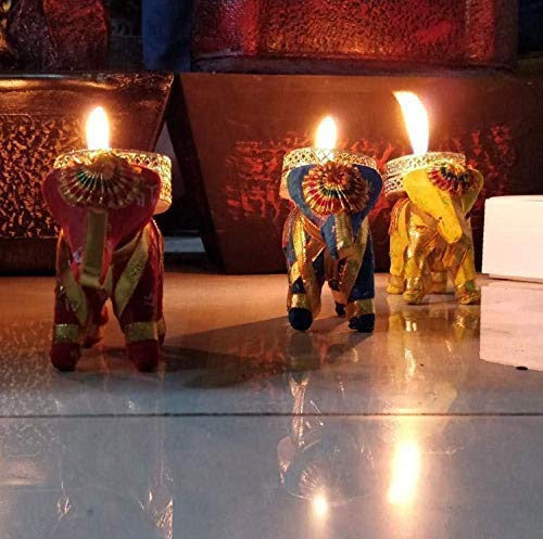 iKonbi Handmade Elephant Tealight Holder Metallic Finish, Handicraft for Bedroom/Dinning